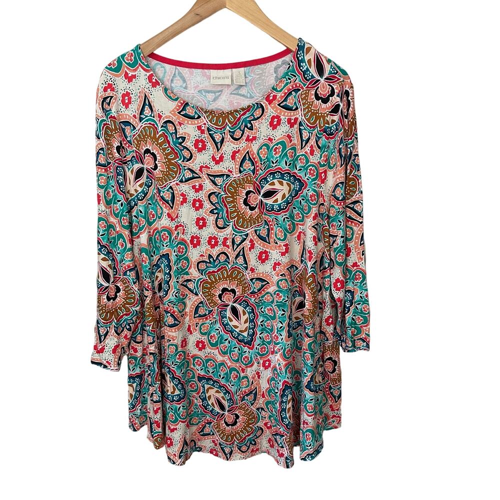 Chico's Bombay Medallion‎ Tunic Top XL Multicolor Womens Size 3 Pullover Blouse